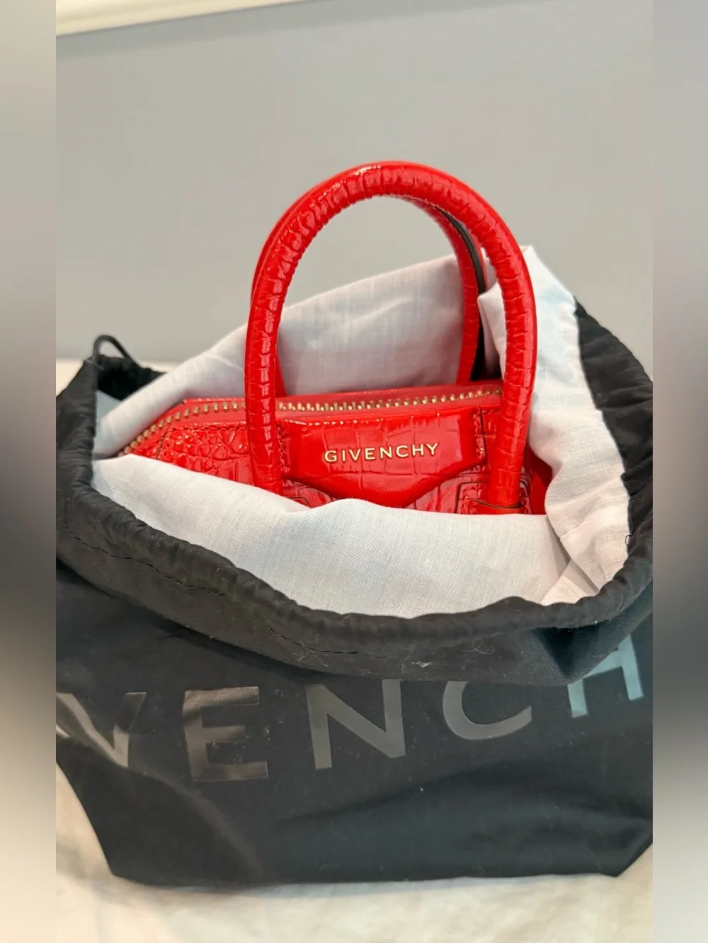 Givenchy Red Orange Croc-Embossed Antigona Mini Satchel